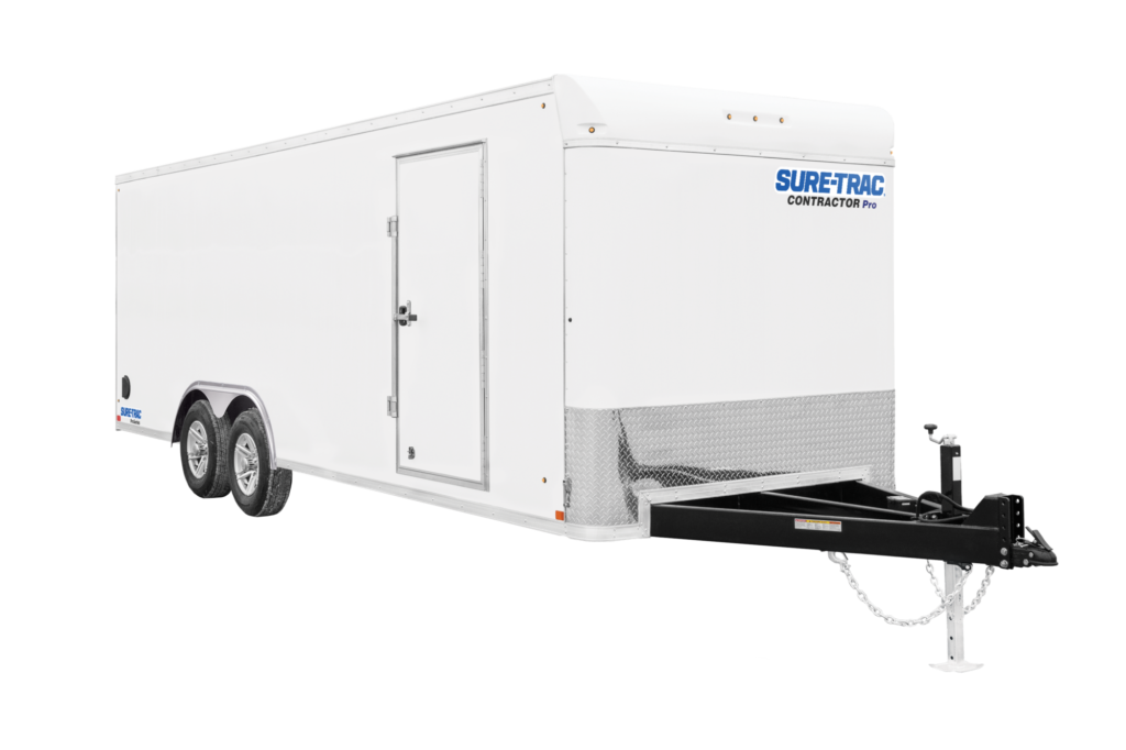 Contractor Pro Bullnose Enclosed Cargo Trailers | Front view, tilted, white