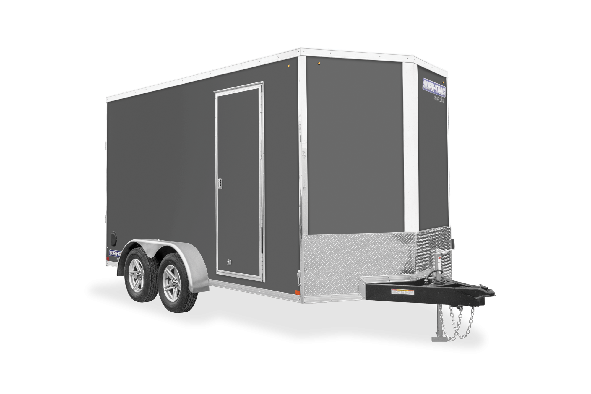 5' & 6' Wide Pro Series Wedge Front Enclosed Trailer | Front view, tilted, charcoal Tandem Axle